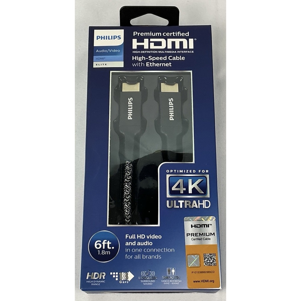 Philips 6' Elite Premium High-Speed HDMI Cable with Ethernet, 4k Ultra HD HDR